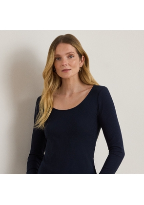 Long-Sleeved Scoopneck Rib-Knit Tee