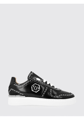 PHILIPP PLEIN Brushed Leather Low-Top Sneakers with Embroidered Monogram