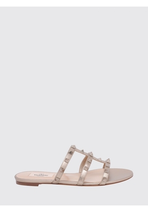 VALENTINO GARAVANI Rockstud Flat Sandals in Laminated Leather with Studs