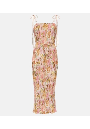 Zimmermann Golden pleated floral slip dress