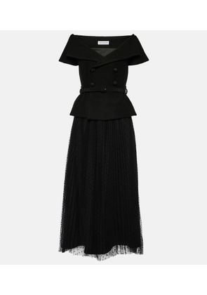 Self-Portrait Plisse off-shoulder midi dress