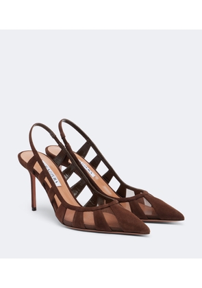 Aquazzura Screen 85 suede and mesh slingback pumps