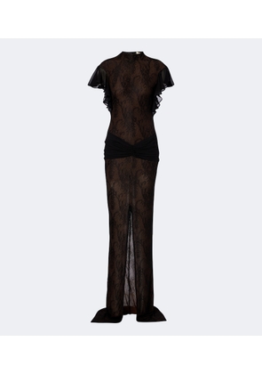 De La Vali Omero ruched lace maxi dress
