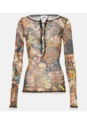 Jean Paul Gaultier Printed lace-trimmed mesh top