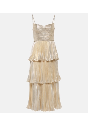 Self-Portrait Metallic Tiered Midi Dress