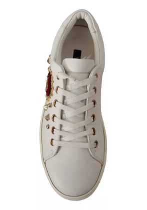 Dolce & Gabbana White Leather Gold Red Heart Sneakers Shoes - EU36.5/US6