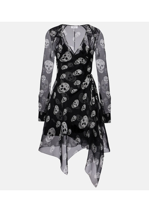 McQueen Skull asymmetric silk chiffon wrap dress