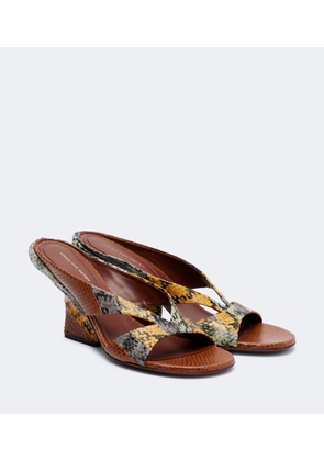 Dries Van Noten Snake-effect leather wedge sandals
