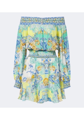 Camilla Printed embellished off-shoulder silk minidress
