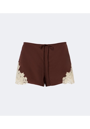 De La Vali Elia lace-trimmed crepe de chine shorts