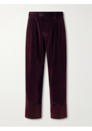 Enfants Riches Déprimés - Tapered Pleated Striped Cotton-Velvet Trousers - Men - Burgundy - IT 46
