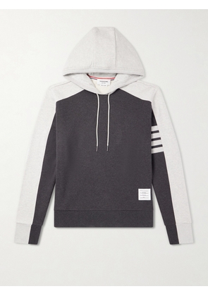 Thom Browne - Logo-Appliquéd Striped Cotton-Jersey Hoodie - Men - Gray - 1