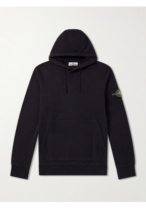 Stone Island - Logo-Appliquéd Garment-Dyed Cotton-Fleece Hoodie - Men - Black - S