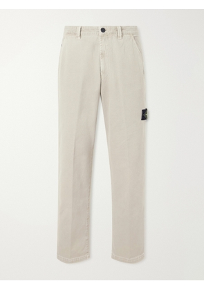 Stone Island - Logo-Appliquéd Straight-Leg Garment-Dyed Cotton Trousers - Men - Neutrals - UK/US 28