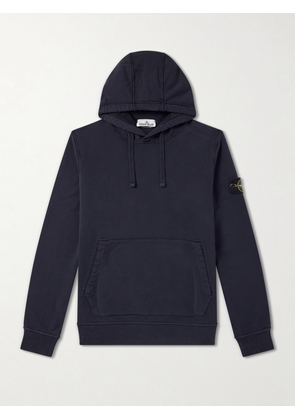 Stone Island - Logo-Appliquéd Garment-Dyed Cotton-Fleece Hoodie - Men - Blue - S