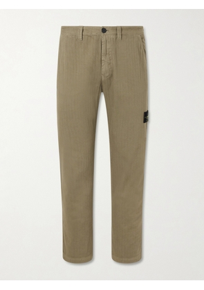 Stone Island - Logo-Appliquéd Straight-Leg Herringbone Cotton Trousers - Men - Green - UK/US 29