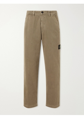 Stone Island - Logo-Appliquéd Straight-Leg Garment-Dyed Cotton Trousers - Men - Green - UK/US 28