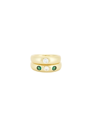 MEGA Emerald And Clear CZ Pinky Ring Set Of 2 in Metallic Gold. Size 3. Also in 3.5, 4.