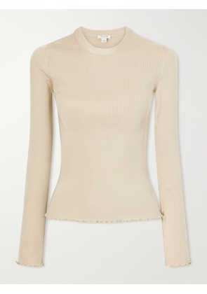 Alaïa - Ribbed Silk-blend Top - Neutrals - FR 34,FR 36,FR 38,FR 40,FR 42,FR 44