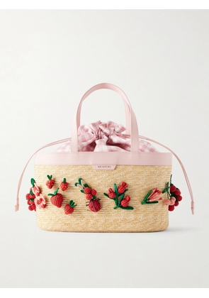 Aquazzura - Botanica Floral-embellished Leather-trimmed Raffia Tote - Pink - One size