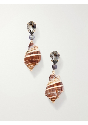 Jennifer Behr - Alon Gold-tone Crystal-embellished Seashell Earrings - Brown - One size