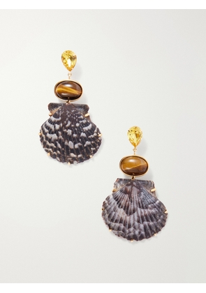 Jennifer Behr - Augustine Gold-tone Crystal And Tiger Eye-embellished Seashell Earrings - Brown - One size