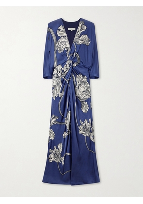 Andres Otalora - Olanna Printed Gathered Cotton Maxi Dress - Blue - US0,US2,US4,US6,US8,US10