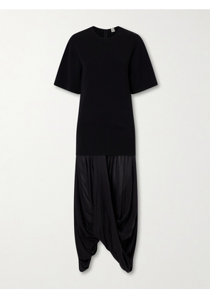 TOTEME - Cocoon Draped Voile-paneled Knitted Midi Dress - Black - xx small,x small,small,medium,large,x large