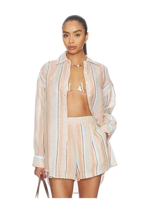 vitamin A Playa Boyfriend Shirt in Tan. Size XXS. Also in XS, S, M, L.