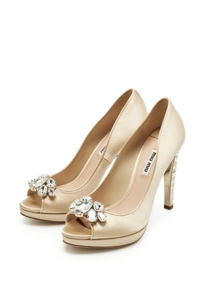 Miu Miu Pre-Owned crystal-embellished platform pumps - Neutrals