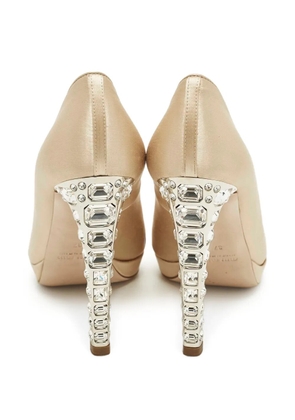 Miu Miu Pre-Owned crystal-embellished platform pumps - Neutrals