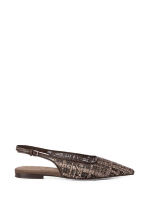 Brunello Cucinelli precious check embroidery slingback flats in suede - Brown