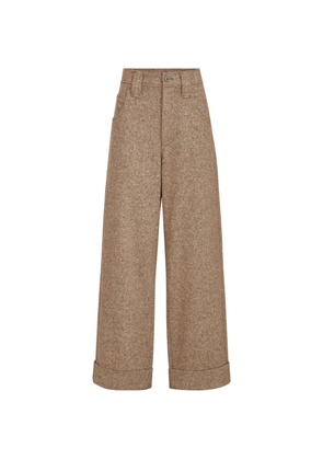 Brunello Cucinelli virgin wool donegal baggy five-pocket trousers with Monili - Neutrals