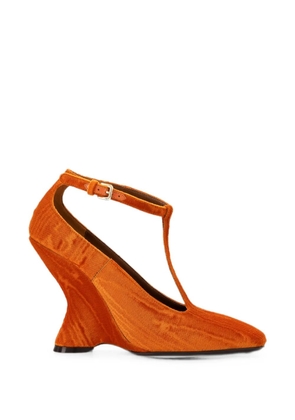 DRIES VAN NOTEN velvet wedge pumps - Orange