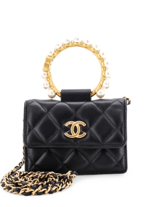 CHANEL Pre-Owned Pearl Crown with Chain Quilted Lambskin clutch bag - Black