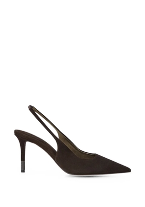 Brunello Cucinelli suede slingback heels with Monili - Brown
