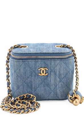 CHANEL Pre-Owned Pearl Crush Vanity Case with Chain Quilted Denim Mini clutch bag - Blue