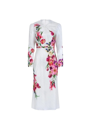 Saloni midi Claudia floral-print silk dress - White