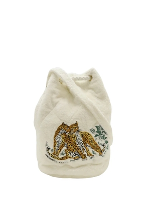 Hermès Pre-Owned 2000-2026 Leopard Embroidered Cotton Drawstring bucket bag - White