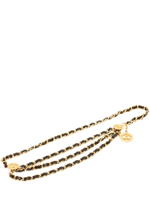 CHANEL Pre-Owned 1980-1990 Gold Plated Leather Woven Chain Medallion belt