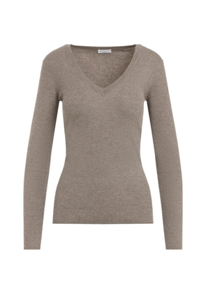 Brunello Cucinelli ribbed-knit V-neck sweater - Brown
