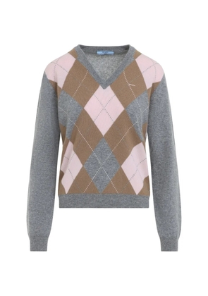 Prada argyle-knit V-neck sweater - Grey