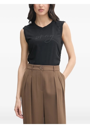 DKNY logo-print ruched-side T-shirt - Black
