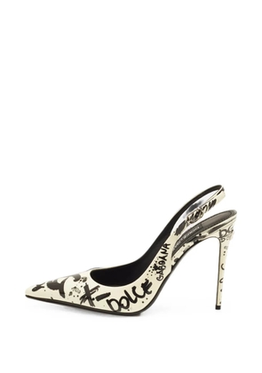Dolce & Gabbana Pre-Owned graffiti-print leather heeled pumps - Neutrals