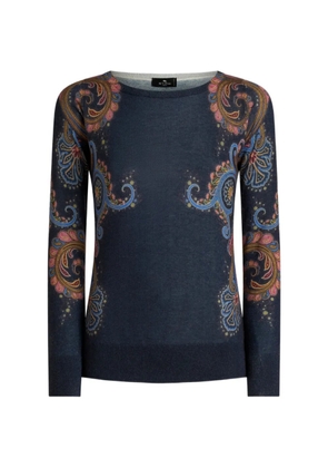 ETRO silk and cashmere sweater with placed paisley print - Blue