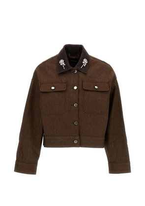 Simone Rocha embellished-collar cropped denim jacket - Brown