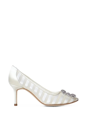 Manolo Blahnik crystal-buckle striped pumps - White
