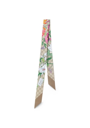 Gucci Flora-print GG silk ribbon scarf - Neutrals