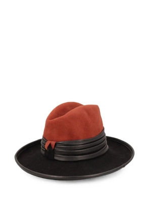 Vintage leather-trim fedora hat - Black