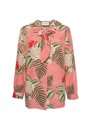 Gucci Pre-Owned floral-print tie-neck blouse - Pink